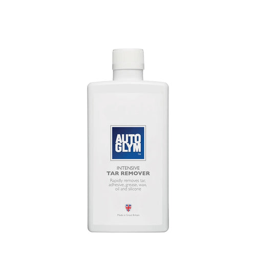 a white bottle with blue text